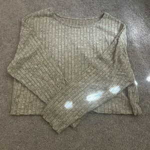 SHEIN Gray Ribbed Crew Neck Sweater